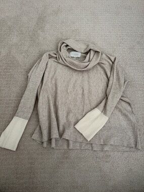 Brochu Walker Taupe Cowl Neck Sweater with Cream Cuffs